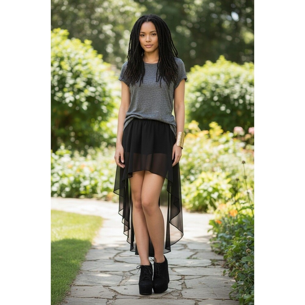Forever 21 Black Sheer High-Low Chiffon Skirt Size Small